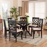 Baxton Studio Jana-Sand/Dark Brown-7PC Dining Set Jana Modern and Contemporary Sand Fabric Upholstered and Dark Brown Finished Wood 7-Piece Dining Set